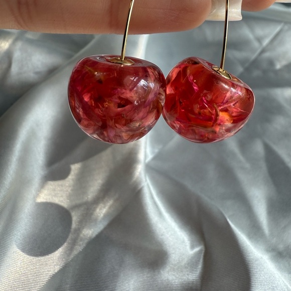 Anthro Pink Cherry Drop Earrings - Picture 7 of 10